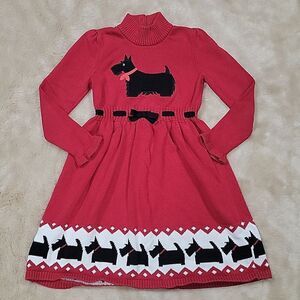 GYMBOREE RED LONG-SLEEVE SWEATER DRESS, LONDON CALLING, SCOTTISH DOG, SIZE 7